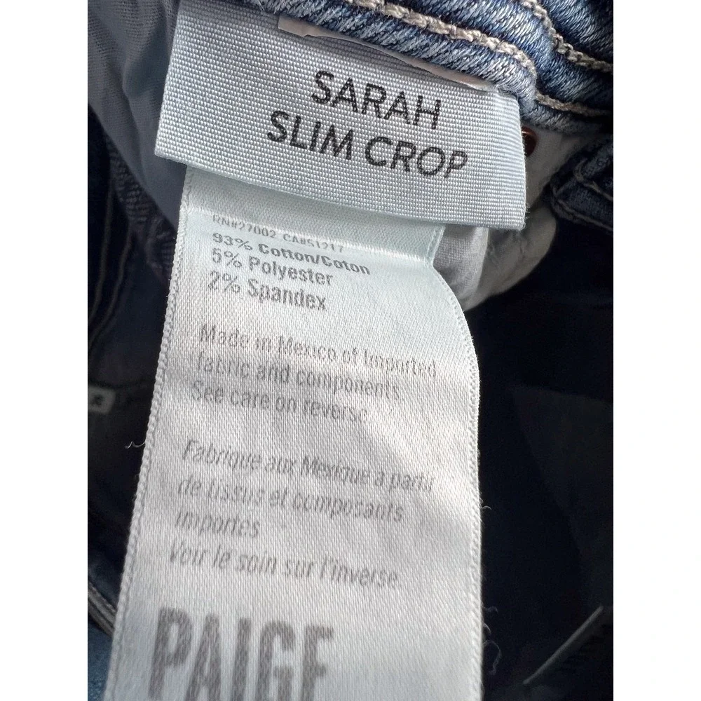 PAIGE Sarah Slim‎ Crop Jeans Size 26 Skysong with Distressed Hem Skinny Straight